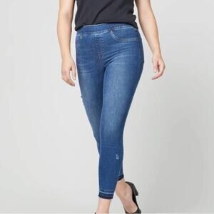 SPANX Distressed Raw Hem Pull On Skinny Jeans Dark Wash Size Small